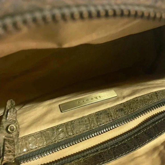 Theory brown crocodile brown distressed leather satchel handbag - Picture 10 of 13